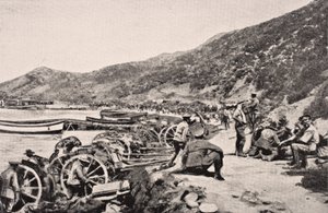 Ausztrál csapatok az Anzac Cove Gallipoli-félszigeten Törökországban, 1915, a „The War Illustrated Album deLuxe” című kiadványból, amelyet Londonban adtak ki, 1916 alkotó: English School